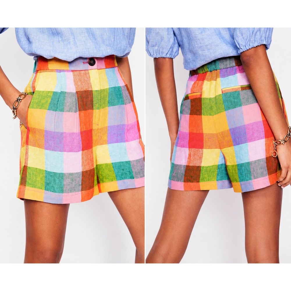 Boden Red Gingham Dulwich 100% Linen Shorts Size 4 Colorful Preppy Summer - Picture 1 of 8